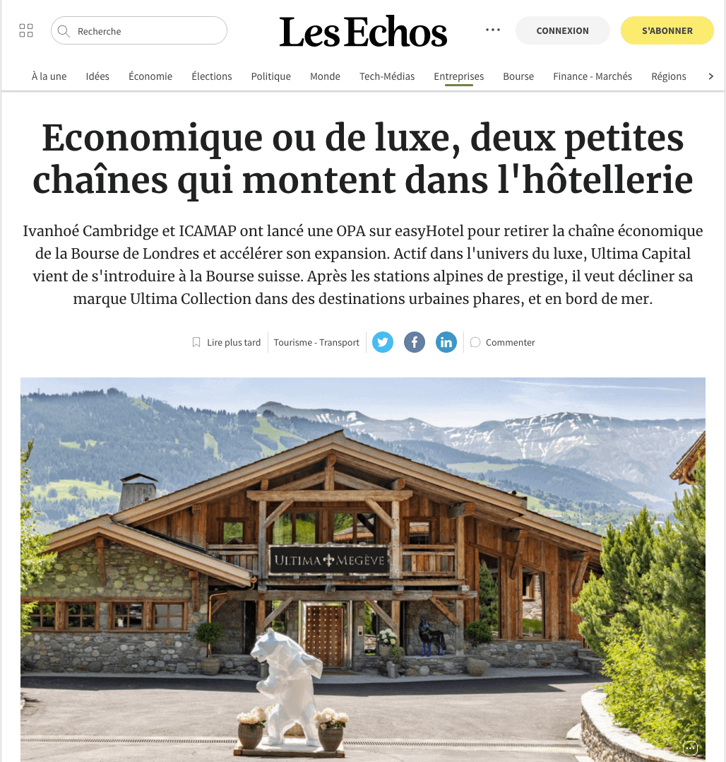 Economic or luxury, two small chains that rise in the hotel industry - Les Echos 18-08-19 .png